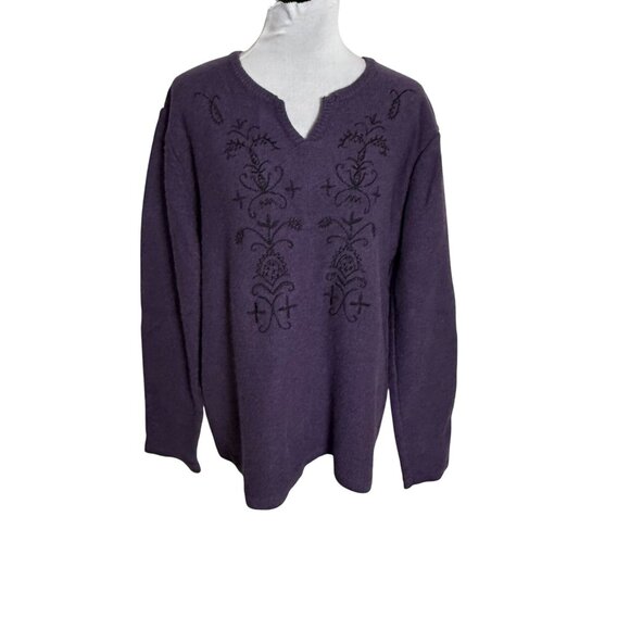 Serengeti Wool Embroidered Sweater Womens Size XL Winter Purple V-Neck VTG Warm - Picture 10 of 11